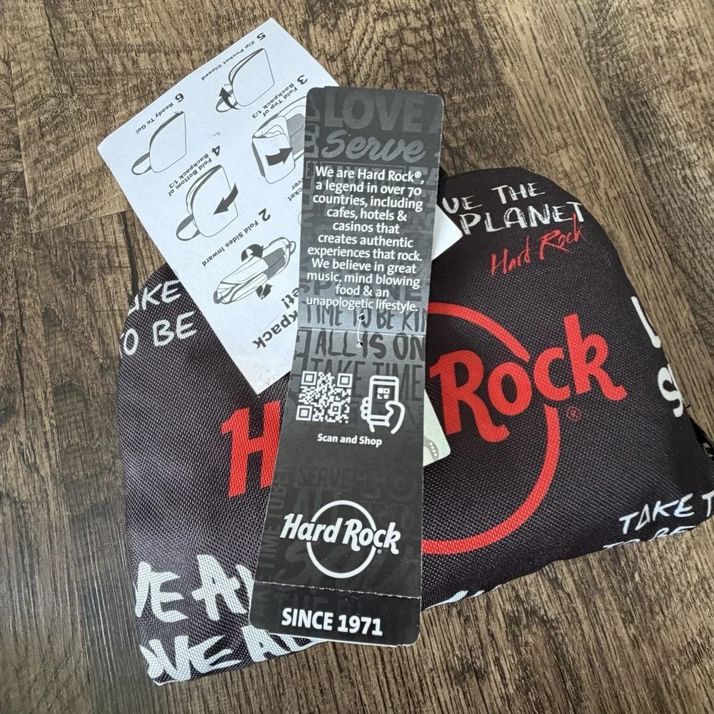 Hard Rock Cafe Foldable Backpack Packable Travel Bag Love All Serve All NWT